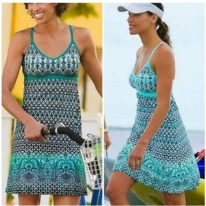 Athleta Green Paisley Shorebreak Swim Dress Bombay Size Small Bra Top EUC Green
